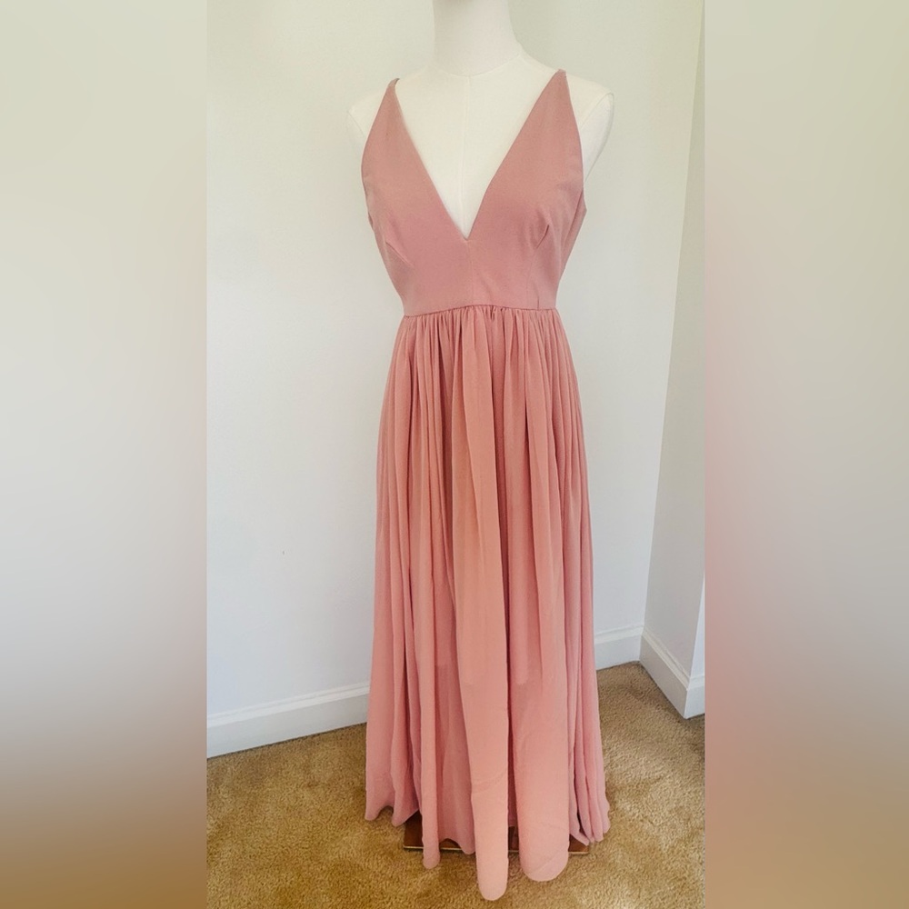 Dress the Population Pink V-Neck Maxi Dress | Size Medium